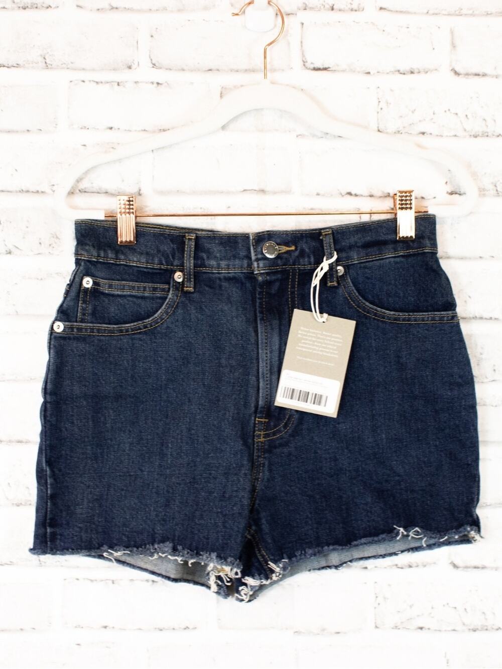 Everlane Way High Cut Off Denim Shorts Dark Indigo High Rise Jean Shorts 26